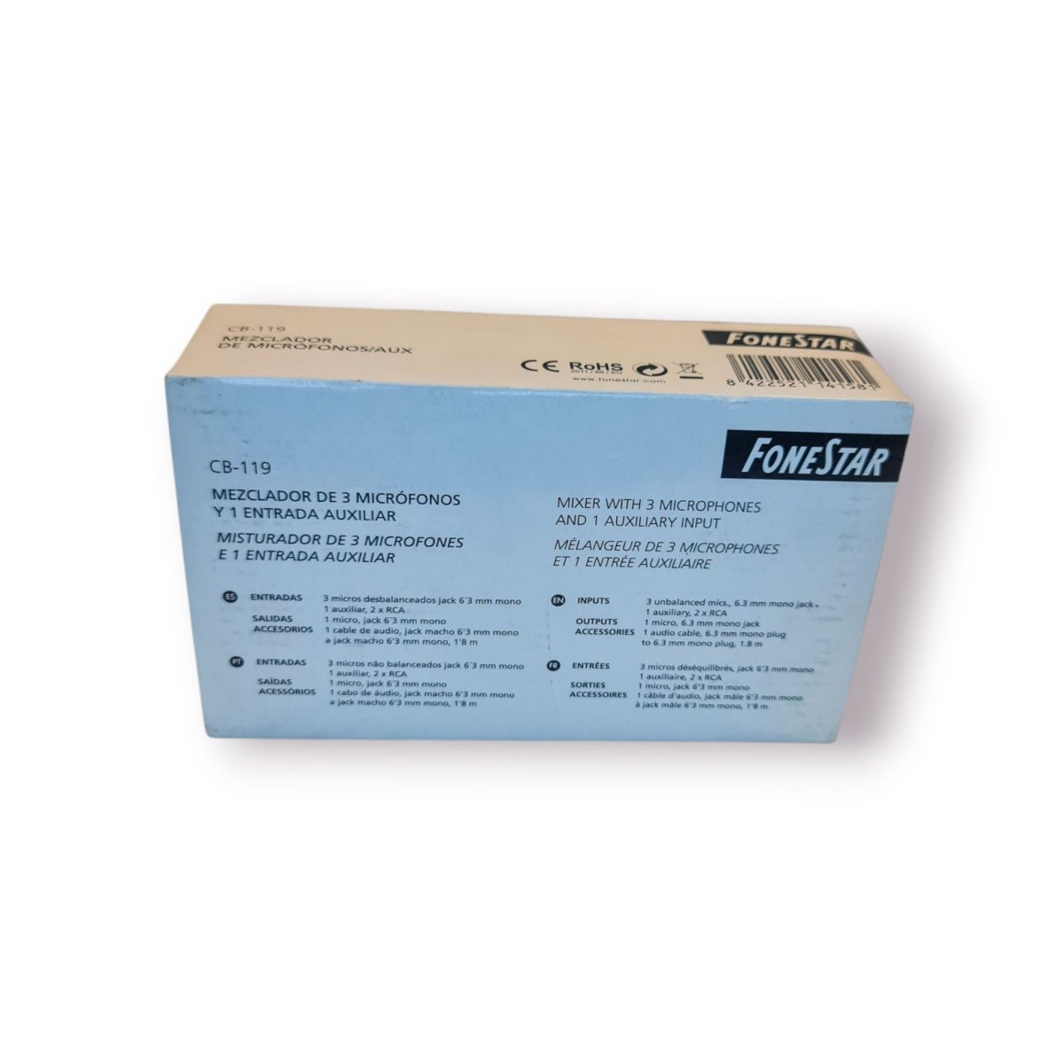 🎙️ Misturador FoneStar CB-119 – 3 Entradas de Microfone + Entrada AUX (com caixa) - Image 9