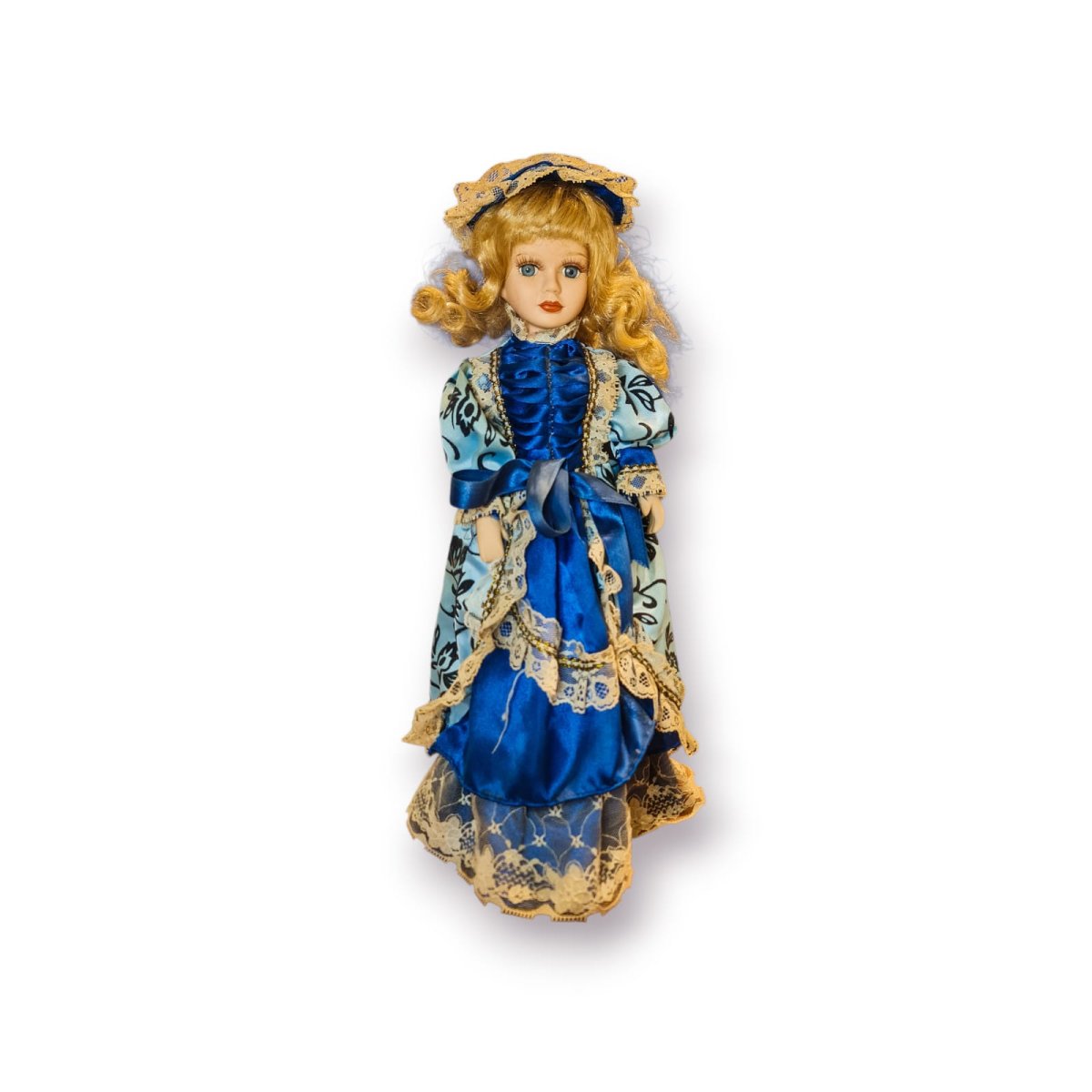 🎀 Boneca Porcelana c/ Vestido Clássico Azul e Rendas – 41 cm